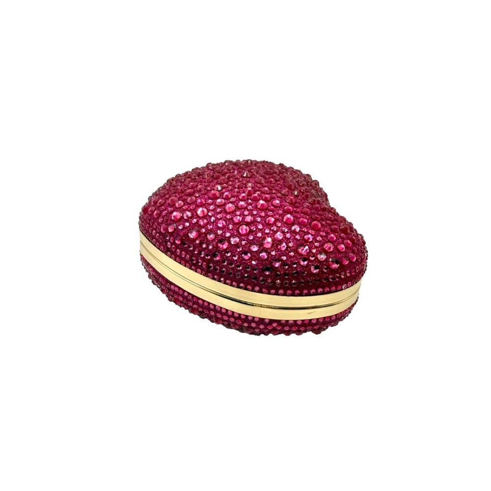 Women's Hot Pink Rhinestone Heart Clutch Bag Formal Evening Cocktail Purse NEW - Picture 6 of 14